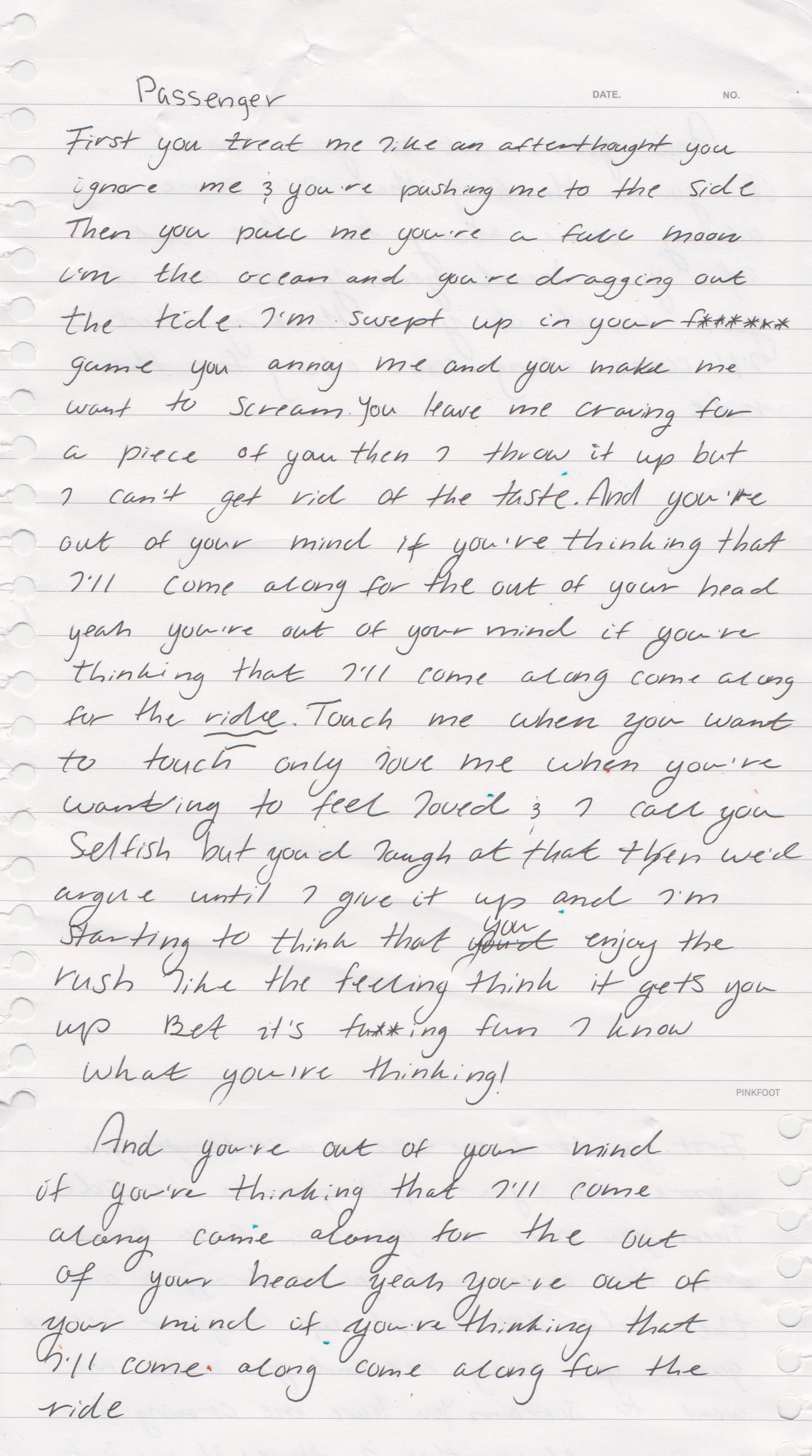 Passenger - Digital Download +  Hand Written Lyric Sheet